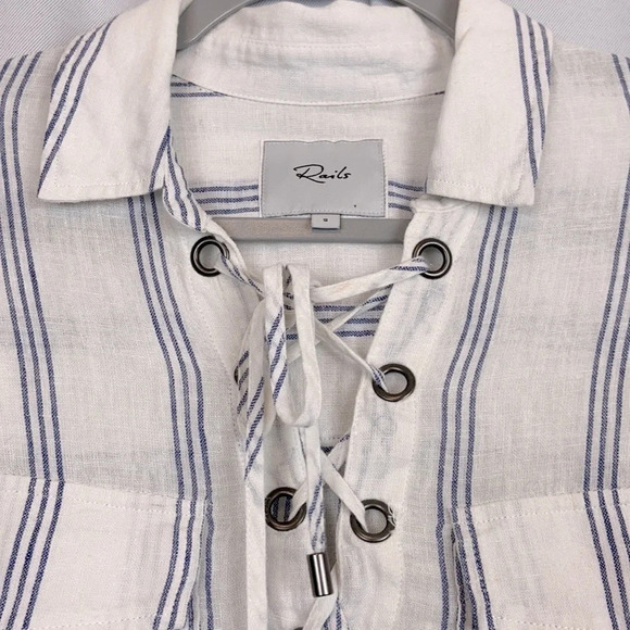 Rails Matea Flamenco Stripe Long Sleeve Linen Blend Top Size Small - Picture 3 of 9